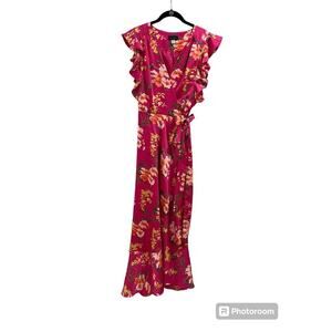 Ava And Aiden Floral Wrap Maxi Dress Ruffle Pink Multicolor Size Large Lined